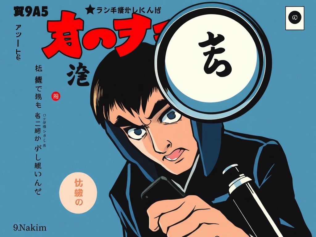 Classic Japanese mystery comic cover with a magnifying glass