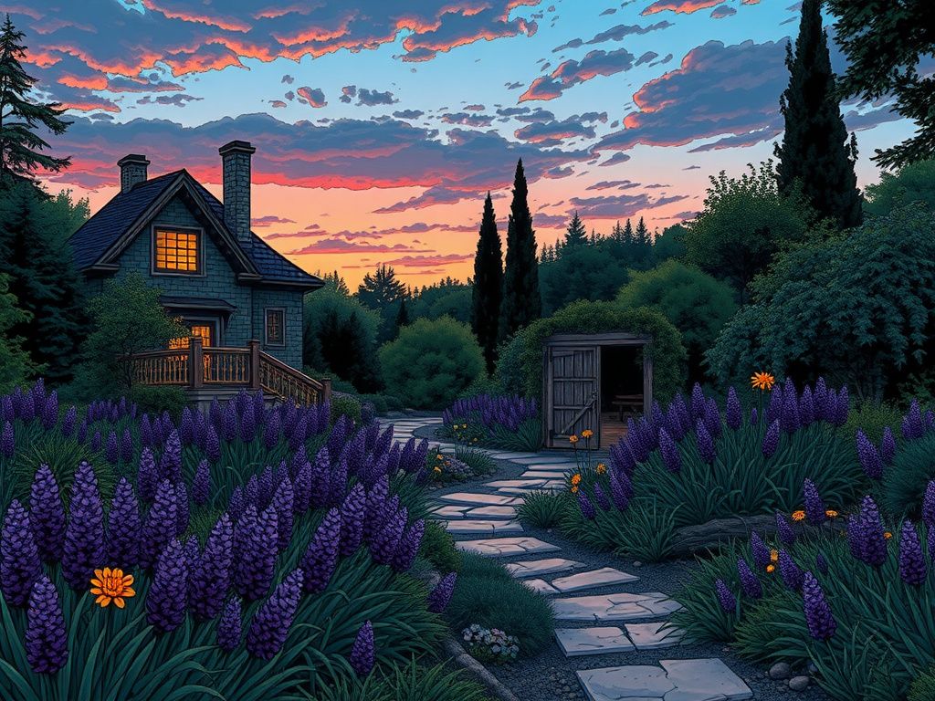 Upcoming comic cover showing an ancient purple garden at dusk